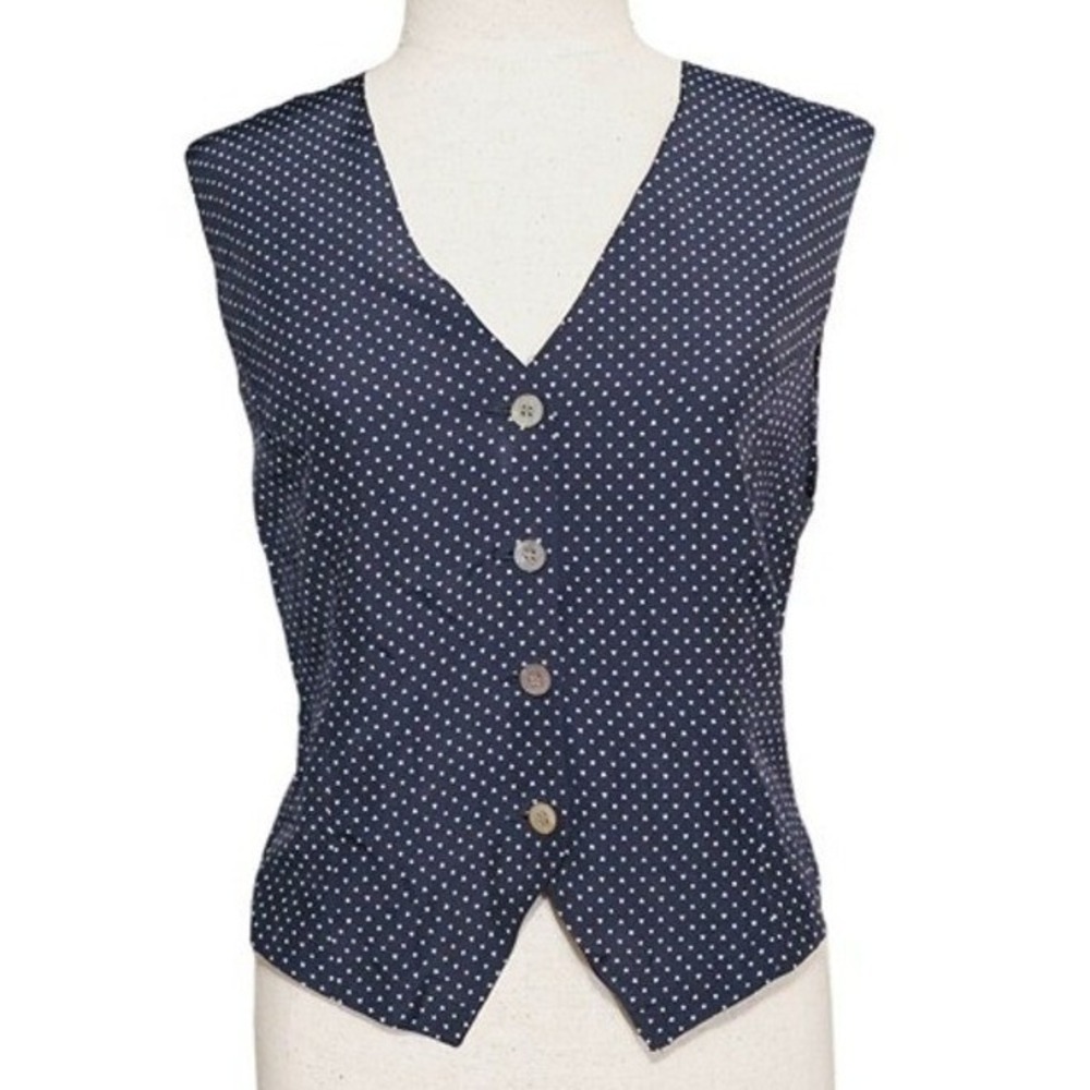 Vintage Georges‎ Marciano Vest size Medium shapes Pattern Navy Blue button close